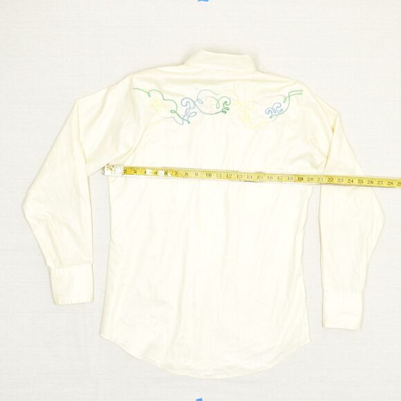 Tem Tex Men Western Pearl Snap Shirt Polyester Beige Size 15 / 35 VtG Stained - Picture 4 of 8